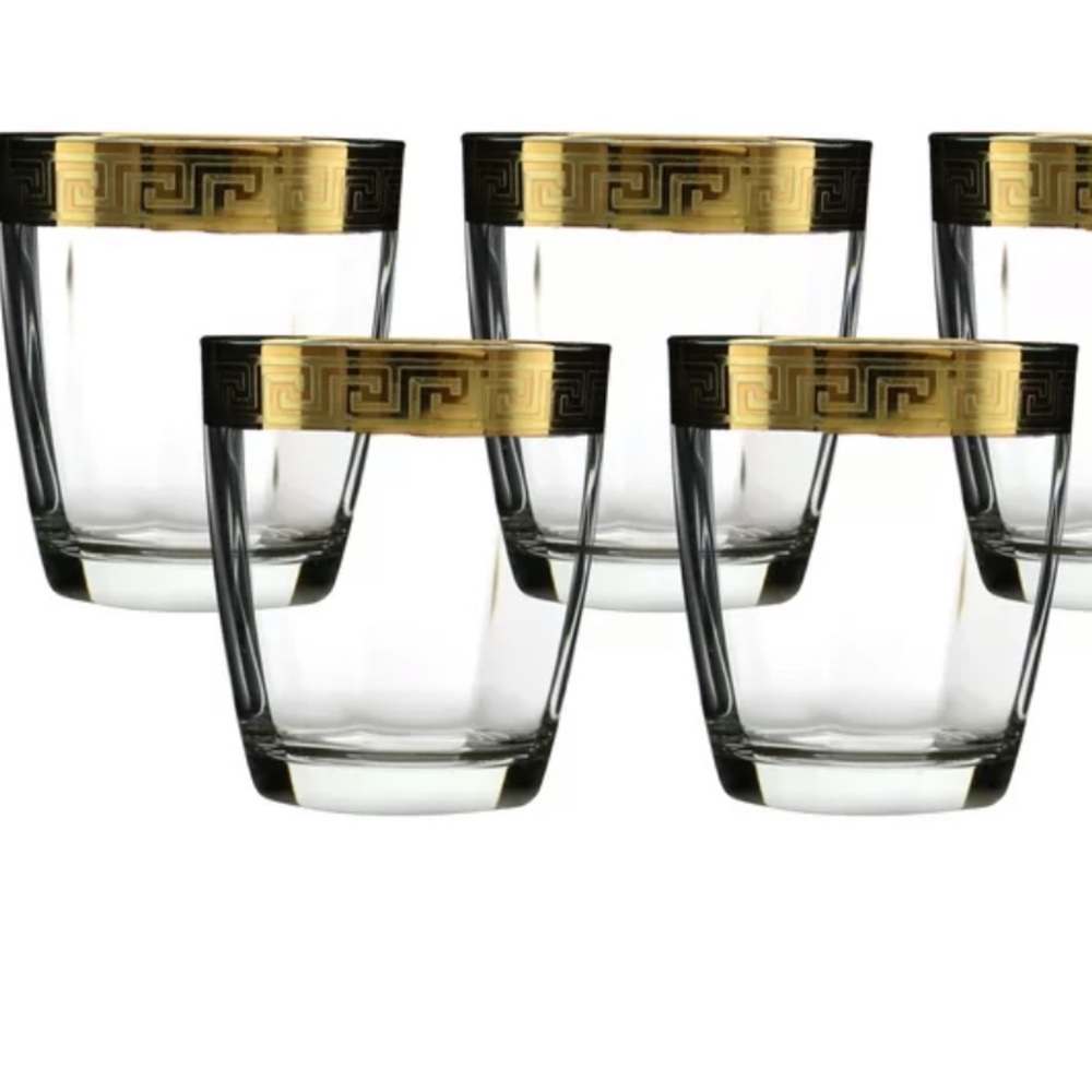 Old Fashion Whiskey Glass (4) Set with Versace Rim • BRAND NEW